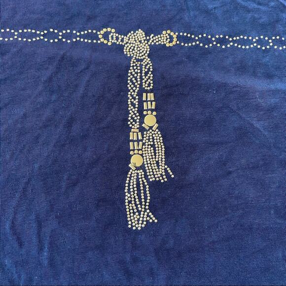 Vintage Artex Collection 2 Piece Blouse Embellished Studded Belt Stretch Navy XL - Picture 2 of 9